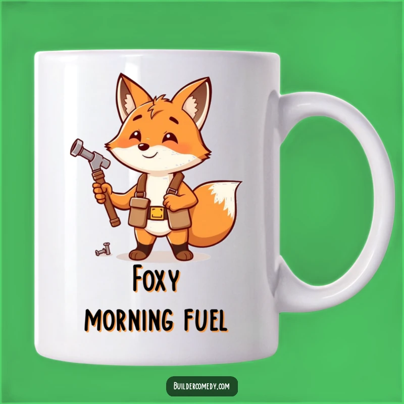 Funny Fox Hammering Mug: Enthusiastic DIYer Gift with Tool Belt