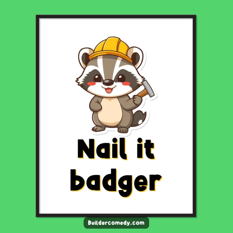 Funny Badger Hammering Nail Poster: Bring Construction Humor to Your Walls!