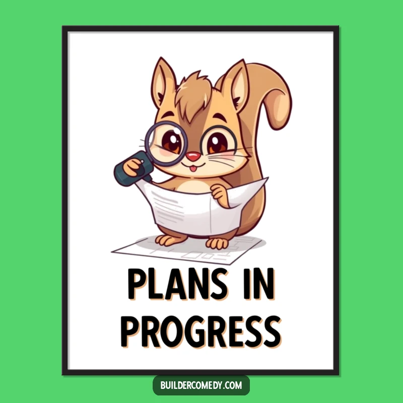 Funny Squirrel Blueprint Poster: Whimsical Wall Art, Perfect Humorous Gift for Offices