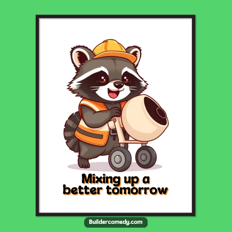 Free Printable Wall Art Funny Raccoon Construction Mixer Tool DIY Downloadable Art