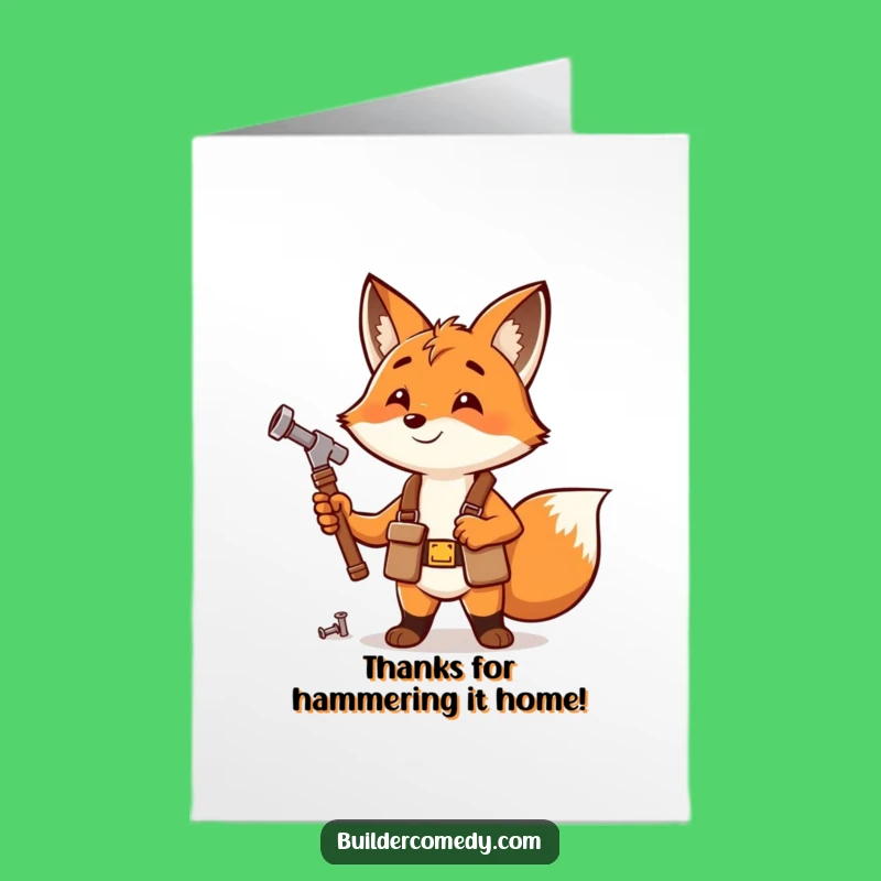 Free Printable Thank You Card Funny Fox Carpenter DIY Downloadable Gift